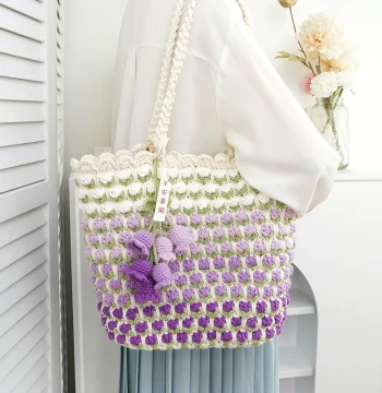 Feifei Jia Large Gradient Tulip Tote Bag Yarn Crochet DIY Material Kit Homemade Gift for Best Friends