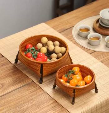 Bamboo Products Woven Basket Household Fruit Basket Dim Sum Basket Portable Chinese Tea Set Storage Box Snack Small Fruit Plate Tray