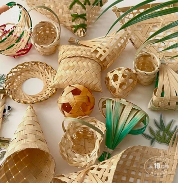 LA Puting Natural Bamboo Art Zong-Shaped Bamboo Weaving Decoration, Chinese Auspicious Creative Craft, Handwoven DIY Small Hanging Ornament