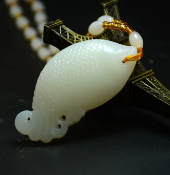 Xinjiang Hetian Jade Fish Pendant, Mutton Fat White Jade Seed Material, 'Abundance Year After Year' Jade Necklace and Hand Piece