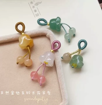Natural Jade Lily of the Valley Pendant Gold Silk Jade Huanglong Jade Jewelry DIY Bracelet Small Dangle Clothing Press Button Chinese Style