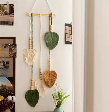 Nordic Leaf Hand-Woven Tapestry Fresh Style Room Makeover Wall Decor Hanging Ornament for Living Room Background Wall