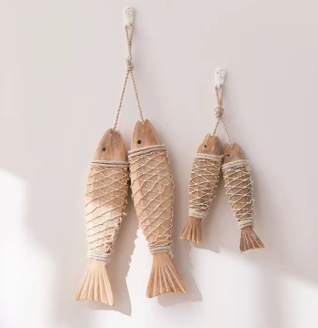 American Retro Nordic Mediterranean Background Wall Decorative Fish Pendant Handmade Solid Wood String Fish String Wall Ornament Hanging Ornament