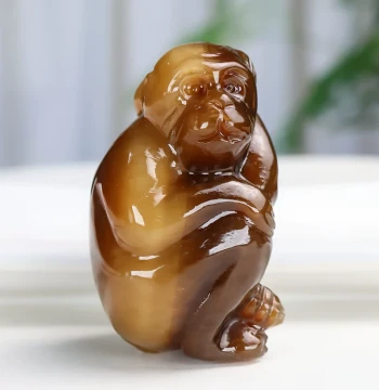 Hetian Jade Sugar Jade Seed Material Jade Monkey Hand Piece, Zodiac Monkey Jade Play Piece, Wealth-Attracting Spirit Monkey Jade Pendant
