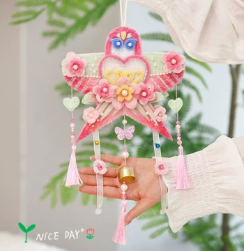 Chenille Stem Handmade Car Ornament with Creative Bell and Kite Charm, DIY Material Kit for Friends' Gifts and Decor