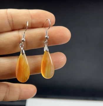 Natural Jade Yunnan Yellow Dragon Jade Water Drop Long Bar Ear Hook Earrings, Premium Jewelry Ice-Translucent Earrings New Style