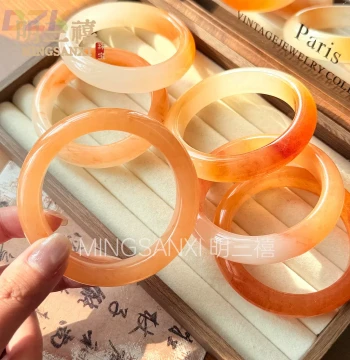 Natural Huanglongyu Bracelet Gold Silk Jade Bangle Women Red Dragon Jade One-Sugar Half-Landscape Osmanthus Wine Jade Bangle c4
