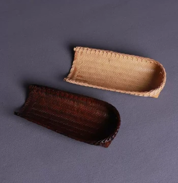 Qiyueqi Pure Handmade Woven Bamboo Tea Scoop, Tea Appreciation Holder, Bamboo Craft, Tea Ceremony Accessory, Aged Finish Bamboo Product