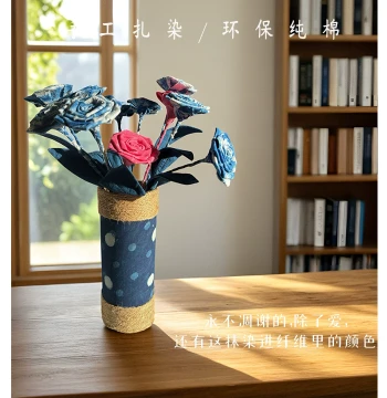 Tie-Dye Fabric Rose Handmade Vase Ornament, Soft Furnishing Home Decor, Intangible Cultural Heritage Tie-Dye Flower