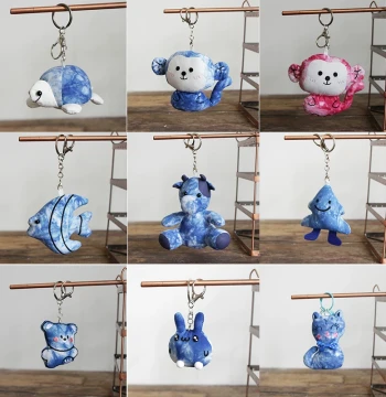 Yunnan Dali Lijiang Blue Dye Keychain, Tie-Dye Fabric Rabbit Ornament, Gift Pendant, Handmade Plush Doll