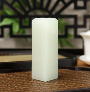 Natural Hetian Jade White Jade Seal Stone, Name Stamp for Calligraphy and Painting, Book Collection Seal, Engraving Study Room Paperweight, Hand Piece