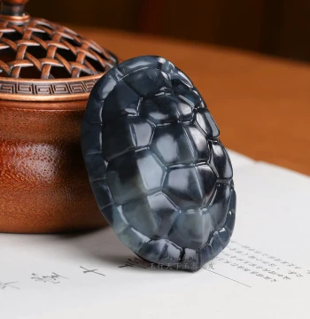 New Natural Hetian Jade 'Richness Under Heaven' Hand Piece, Xinjiang Blue-and-White Jade Turtle Shell Plaything for Men and Women