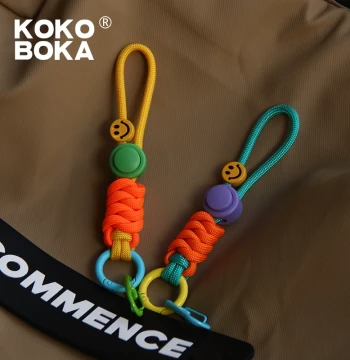 KOKOBOKA Dopamine Color-Block High-Quality Imported Hand-Woven Trendy Adjustable Rope Chain for Phones, Cameras, AirPods, Car Keys, and Water Bottles