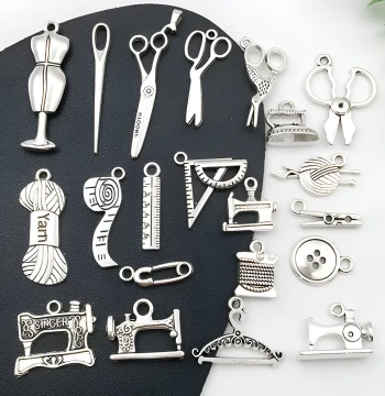 20 Styles Sewing Machine Small Scissors Clothes Hanger Alloy Pendant Necklace: Creative DIY Handmade Accessories, Ornament Charms, and Decorations