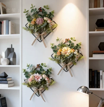 INS Nordic Style Wall Decor Grid Panel to Hide Flaws, Metal Hand-Tied Artificial Flowers for Indoor Wall Art