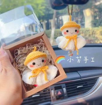 Finished Sunny Doll Car Interior Decoration, Cute Peace Rearview Mirror Hanging Ornament, Knitted Viral Gift