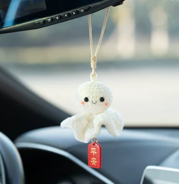 Sunny Doll Car Hanging Ornament, Handwoven Rearview Mirror Decor, Girls' Interior Peace Decoration