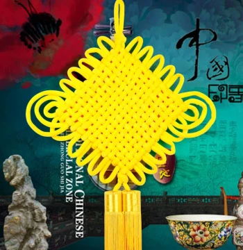Chinese Knot Hanging Ornament with Yellow Tassels, Handmade New Year Decoration, High-End Fu Character for Entryway and Living Room, Large or Small Size