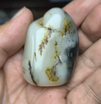Raw Seed Material Hand Piece: Black and White Distinct Blue-and-White Jade Pendant