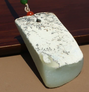 Yu Xi Jewelry Hetian Jade Xinjiang Gobi Material Grass Flower Skin Green-White Jade Antique Peace Tablet Pendant W