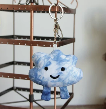 Tie-Dye Fabric Cloud Ornament with Blue Sky and White Cloud Design