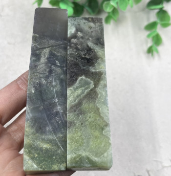 Price for 2 Pieces: Xinjiang Hetian Jade Violet with Green Features, Long Strip Offcut Plaques and Hand Pieces, Jade Material, Free Shipping t