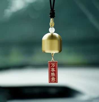 Cute Wish Plaque Wind Chimes with Blessing Pure Copper Bells - Creative Handmade DIY Metal Small Doorbell and Car Hanging Decoration