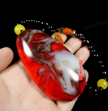 Chicken Blood Stone Jade Hand Piece for Men, Hetian Jade Colored Hand Play Item, Glazed Craft Ornament