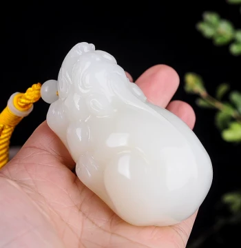 Natural Xinjiang Hetian Mutton Fat White Jade Pixiu Handpiece - Wealth Attracting Carving and Pendant