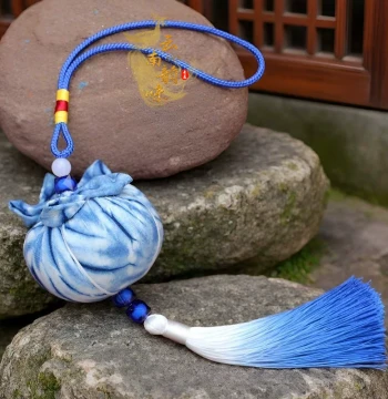 Tie-Dye Fabric Charms with Persimmon, Pumpkin, and Lotus Pod Tassels for Car or Bag