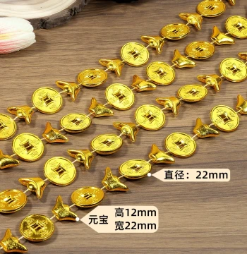 Christmas Wealth-Attracting Tree Decorative Hanging, Electroplated Gold Ingot and Copper Coin Connected Beads, Handmade Material DIY Decoration Accessories