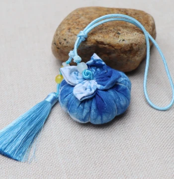 Tie-Dye Fabric Car Hanging Bag with Flower Pumpkin Tassel