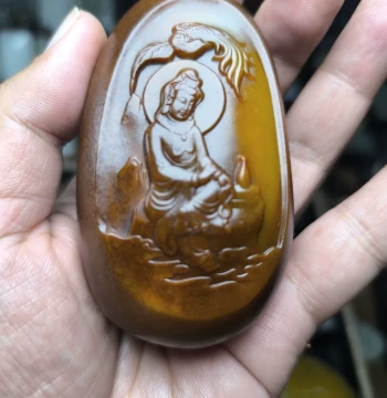 Seed Material Yellow-Qin Guanyin Pendant Hand Piece
