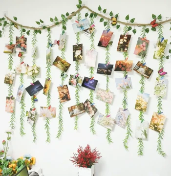 Creative Twine Artificial Flower Photo Hanging, Instagram Wall Decor Ornament, Room Setup Wall Photo Display with Premium Feel