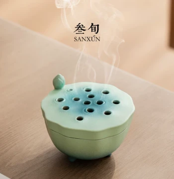 Sanxun Jinxiu Lianhua Ceramic Incense Burner for Home Indoor Use – Sandalwood Coil Incense Burner, Tea Ceremony Small Ornament, Incense Stick Holder, and Incense Utensil