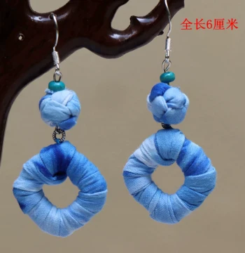 Ethnic Special Fabric Tie-Dye Earrings Dali Women Blue Dye Frog Button Handmade Earrings Ear Ornaments Bride Dance Eardrops