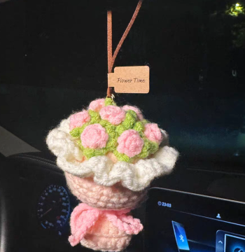Original Plush Rose Pendant Car Rearview Mirror Decoration Bag Keychain Hanging Ornament Handmade Knitted Gift