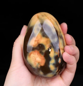 Natural Flower Agate Handle Piece, Crystal Raw Stone, Yellow Rock Ornament for Pocket Play