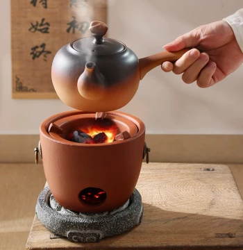 Chaozhou Red Clay Stove Set for Outdoor and Home Tea Brewing - Ceramic Teapot with Charcoal Burner for Winter Open-Flame Wood Fire Use