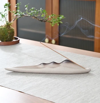 Coarse Pottery Ceramic Incense Holder for Stick and Coil Incense – Tibetan Incense, Sandalwood, Ash-Free Incense Stand, Chinese Style Living Room Study Home Incense Burner