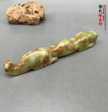 Natural Jade Subduing Tiger Brush Rest, Paperweight Ornament, Chopstick Holder, Handheld Piece, Aged Mottled Jade Tiger Ruler, Writing Brush Stand, Jade Rack