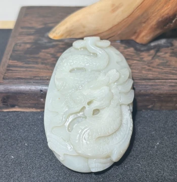 New Arrival Guizhou Luodian Jade Exquisitely Carved Hand-Held Piece - Dragon Roams the World White Jade 203.5g Free Shipping
