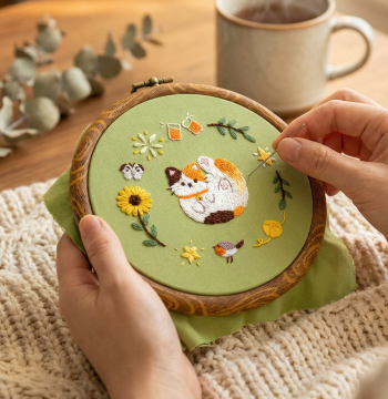 Embroidery DIY Material Kit, Couple's Handmade Gift, Healing Style Picture Frame, Home Decor Ornament, Hanging Decoration