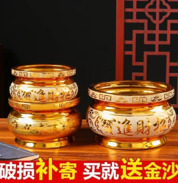 Ceramic Incense Burner for Buddha Worship, Small Household Indoor Incense Bowl, Buddhist Altar Item, God of Wealth Incense Holder, Burning Stove with Free Gold Sand