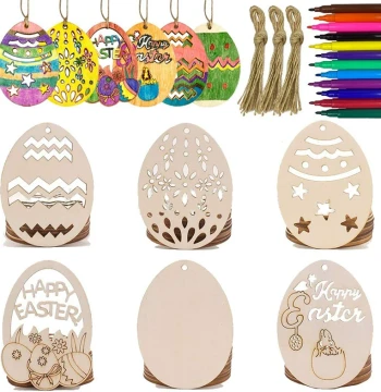 Easter Handmade DIY Painted Wooden Egg Slices, Hand-Painted Colored Eggs, Craft Egg Coloring, Egg Ornaments for Decoration, Easter