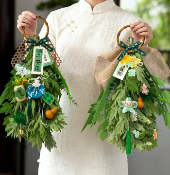 Dragon Boat Festival Mugwort Hanging Ornament Handmade DIY Material Kit, Calamus Bouquet Door Hanging Decor, Entrance Zongzi Pendant