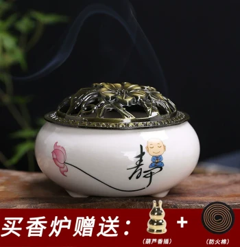 Small Ceramic Incense Burner, Mini Household Coil Incense Holder for Agarwood, Sandalwood, and Mosquito Coils, Indoor Censer with Tray