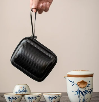 Tang-Style Ruyao Travel Tea Set – 1 Pot + 4 Cups Portable Outdoor Camping Quick-Brew Tea Equipment