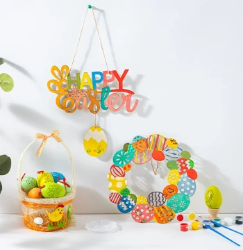 Easter Decoration Children's Hand-Painted Wooden Rabbit Easter Egg Wreath Pendant for Wall and Door Hanging Arrangement