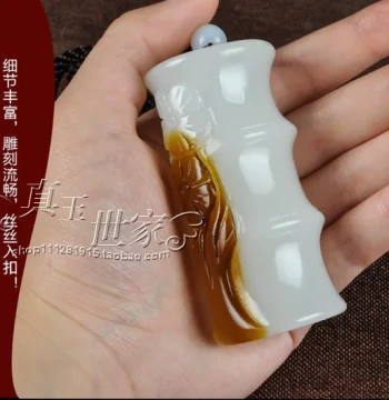 Hetian Jade Handle Piece, Seed Material with Mutton Fat Color, Bamboo Section Design Symbolizing Continuous Promotion, White Stone Playpiece and Pendant